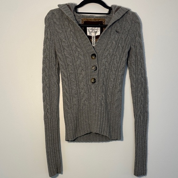 Abercrombie & Fitch Sweaters - Vintage Y2K Abercrombie Wool/Cashmere/Rabbit Gray Cable Knit Cardigan